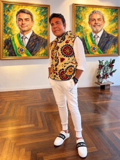 Roberto Camasmie reúne retratos de Lula e Flávio Bolsonaro em exposição a céu aberto em São Paulo