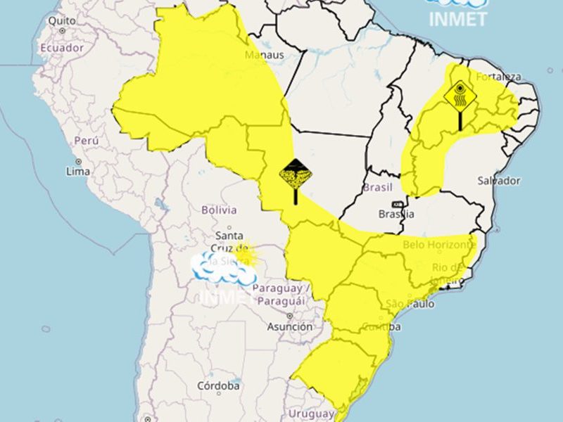 Alerta amarelo: 15 estados têm risco de tempestades