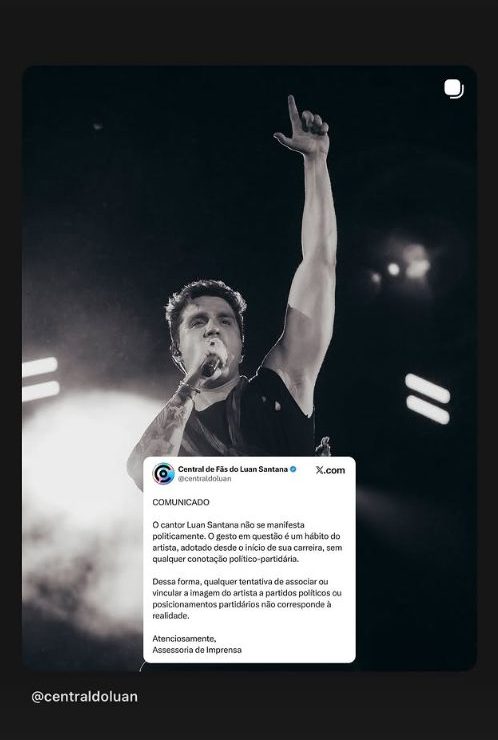 Luan Santana nega apoio político após gesto viralizar em show