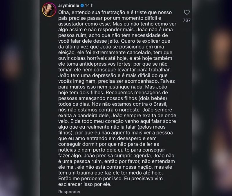 Ary Mirelle defende João Gomes após pressão política