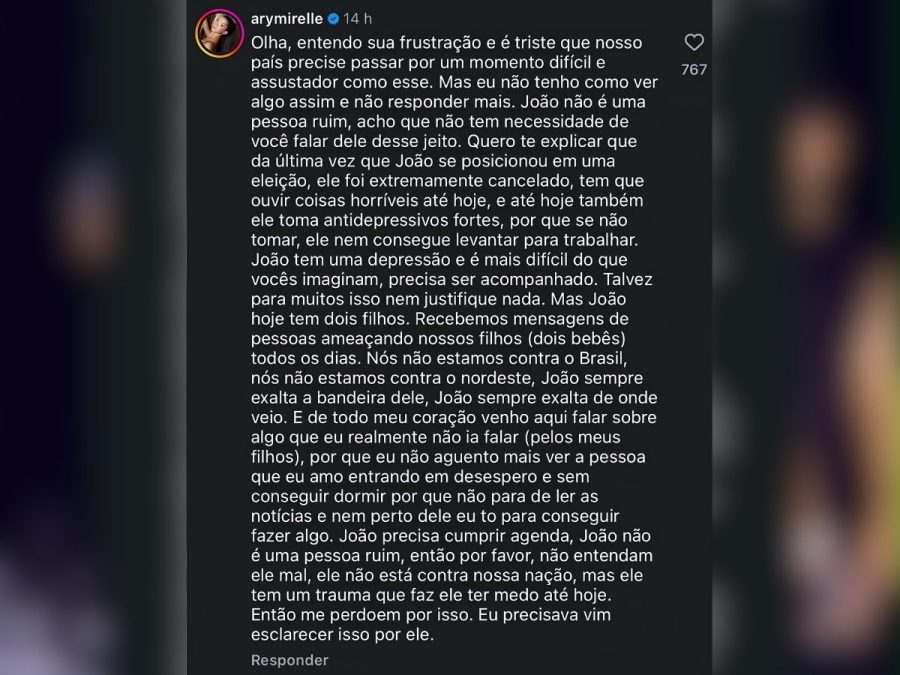 Ary Mirelle expõe ameaças e defende João Gomes de cobrança por posicionamento político