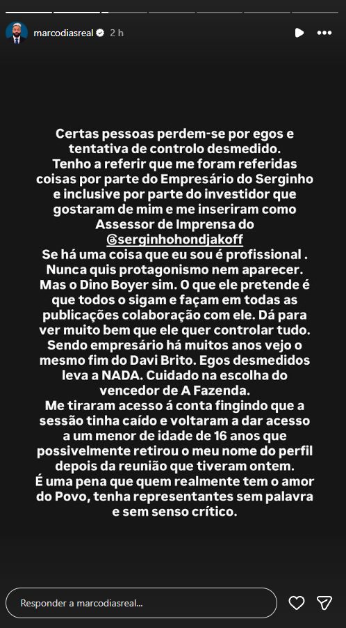 Assessor de Sérgio Hondjakoff expõe atrito com empresário nos bastidores de “A Fazenda”