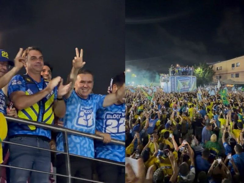 Com André Fernandes, Flávio é recebido por multidão para ato em Fortaleza