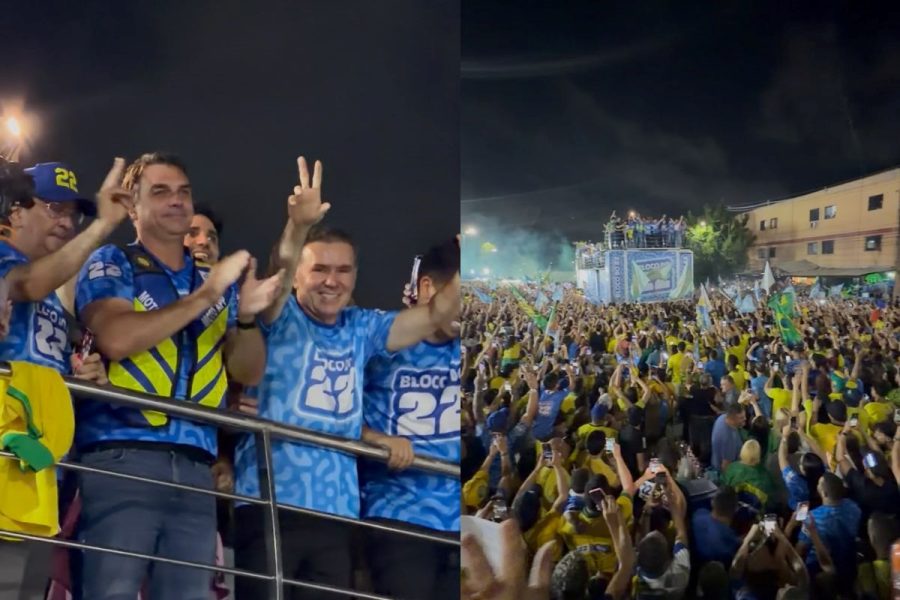 Com André Fernandes, Flávio é recebido por multidão para ato em Fortaleza