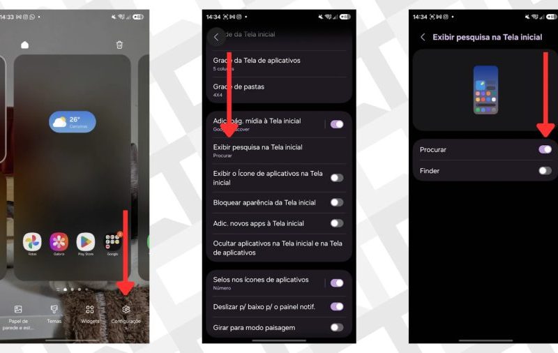 Como tirar a barra do Google da tela inicial na One UI 9