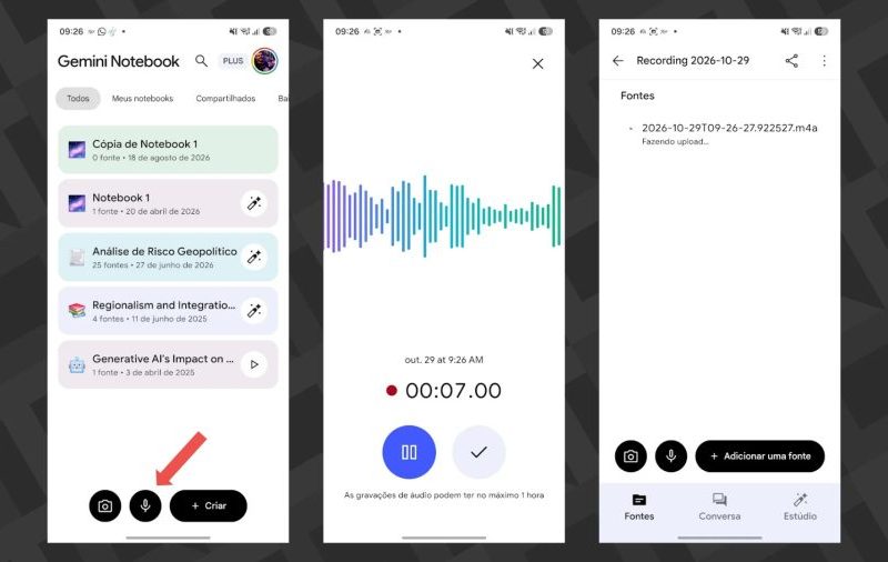 Gemini Notebook agora grava reuniões e aulas direto no celular sem precisar de upload