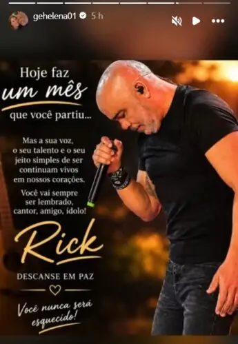 Geralda Helena, viúva de Rick, faz desabafo um mês após a morte do cantor Geralda Helena, viúva de Rick, faz desabafo um mês após a morte do cantor