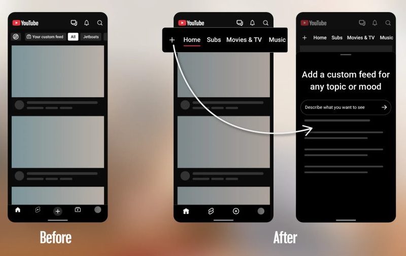 Grande mudança no app do YouTube libera feeds personalizados por comando
