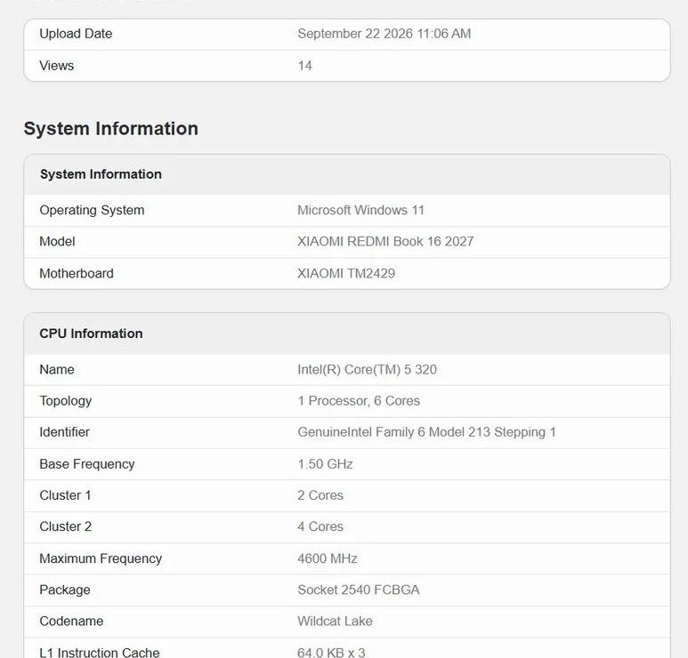 Novo Redmi Book 16 vaza com chip Intel e RAM expansível