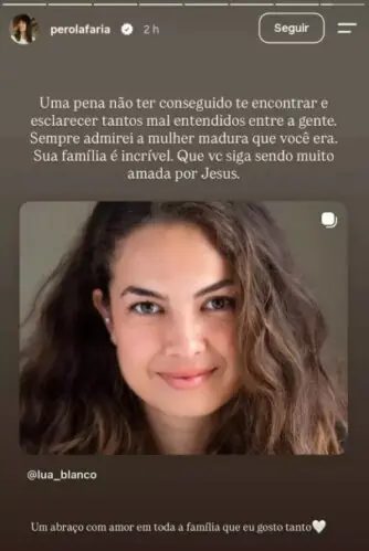 Morte de Lua Blanco: homenagem de Pérola Faria gera polêmica