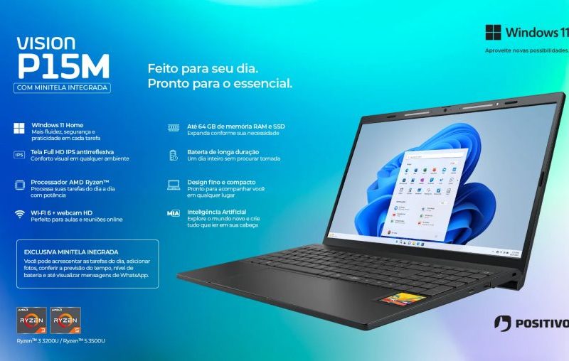 Notebook Positivo Vision P15M: Ryzen e foco em upgrades