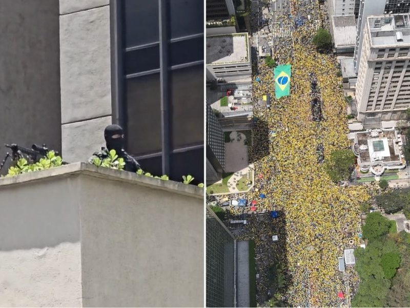 Snipers da PM monitoram ato de Flávio Bolsonaro na Paulista