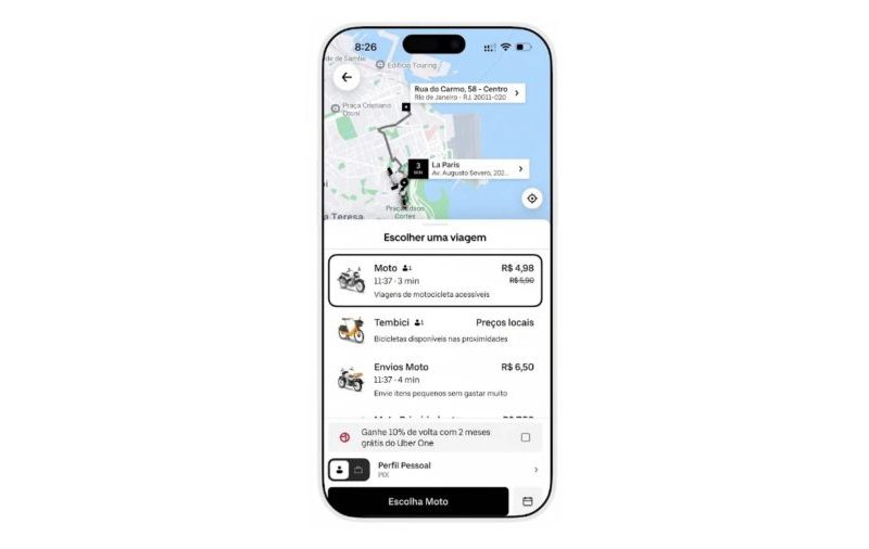 Uber Moto lança preço fixo de R$ 4,98 para viagens de até 3 km