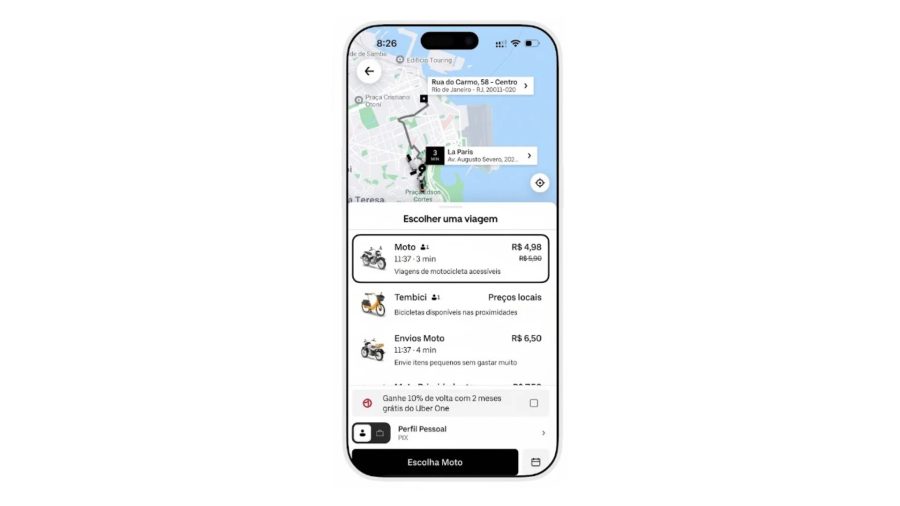 Uber Moto lança preço fixo de R$ 4,98 para viagens de até 3 km